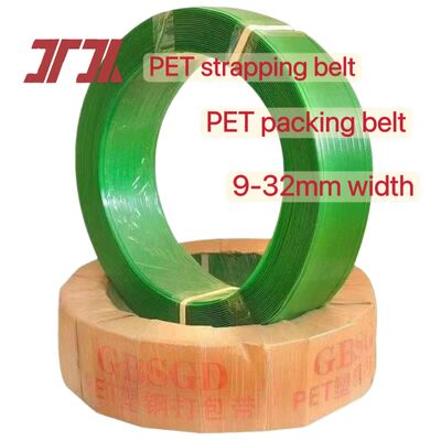 PET 플라스틱 강철 포장 9-25mm 자동 스트랩링을 위한 녹색 PET 스트랩링 벨트